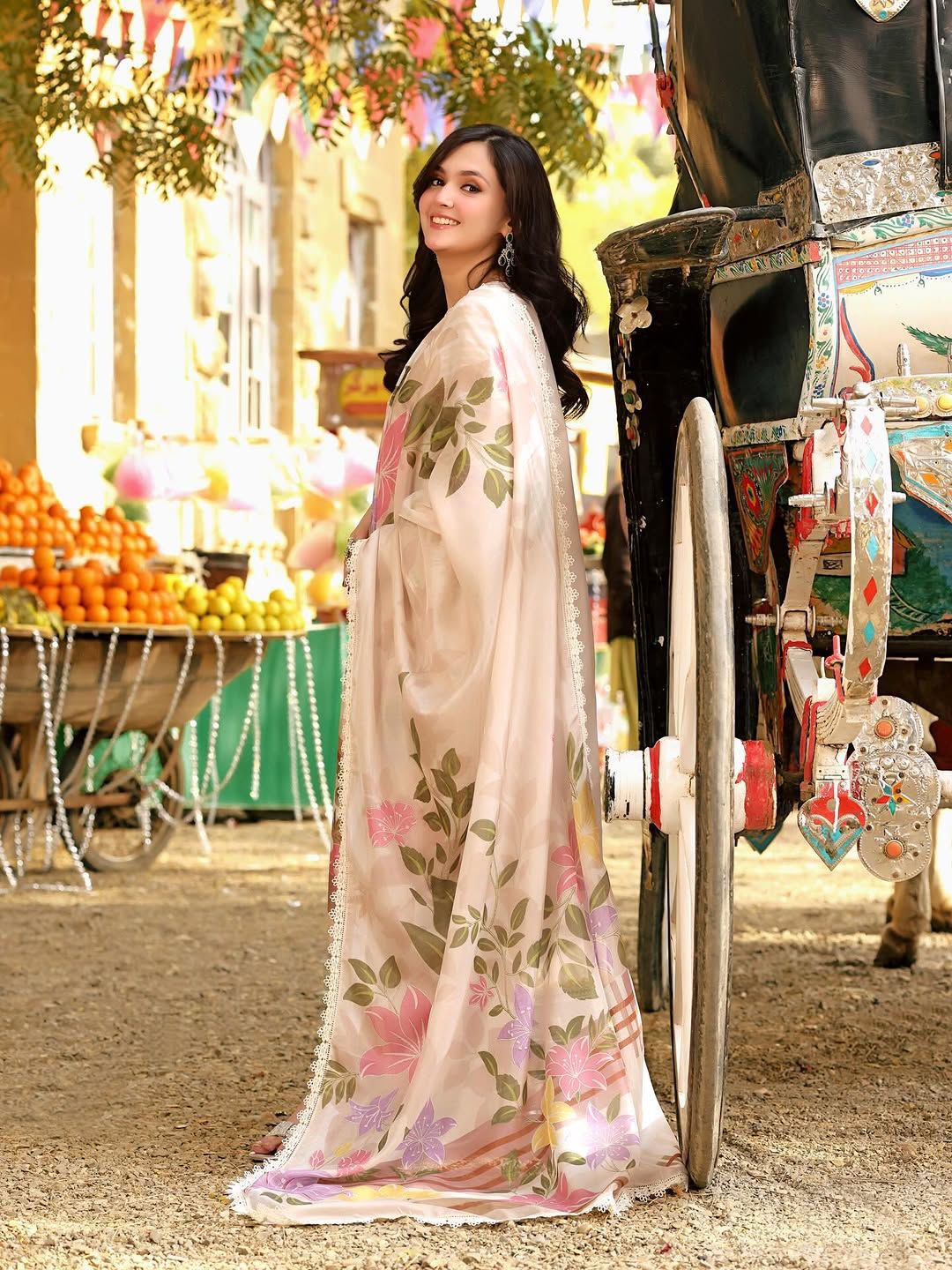 Blossom Beige 3 Piece Stitched Lawn Suit