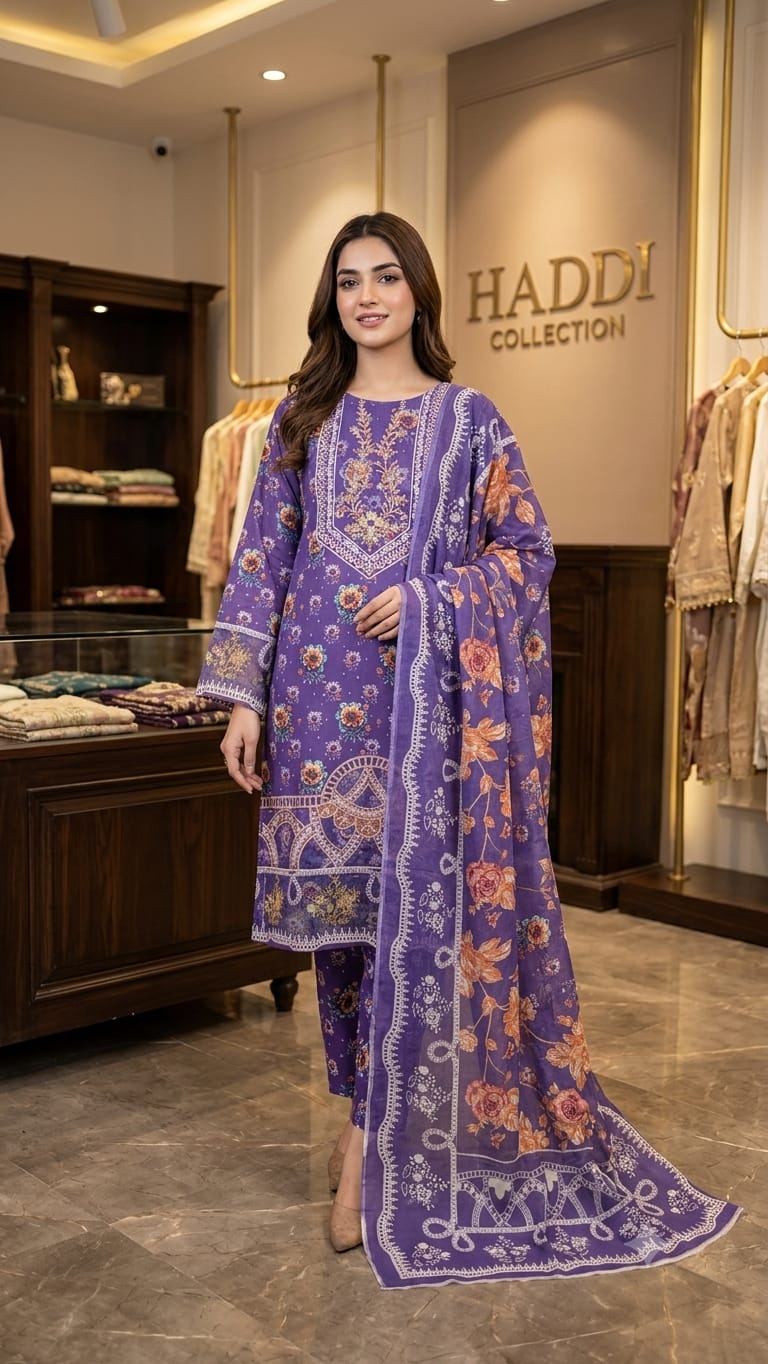 🍇 Haddi Collection — Vibrant Royal Purple Floral Embroidered 3-Piece Suit