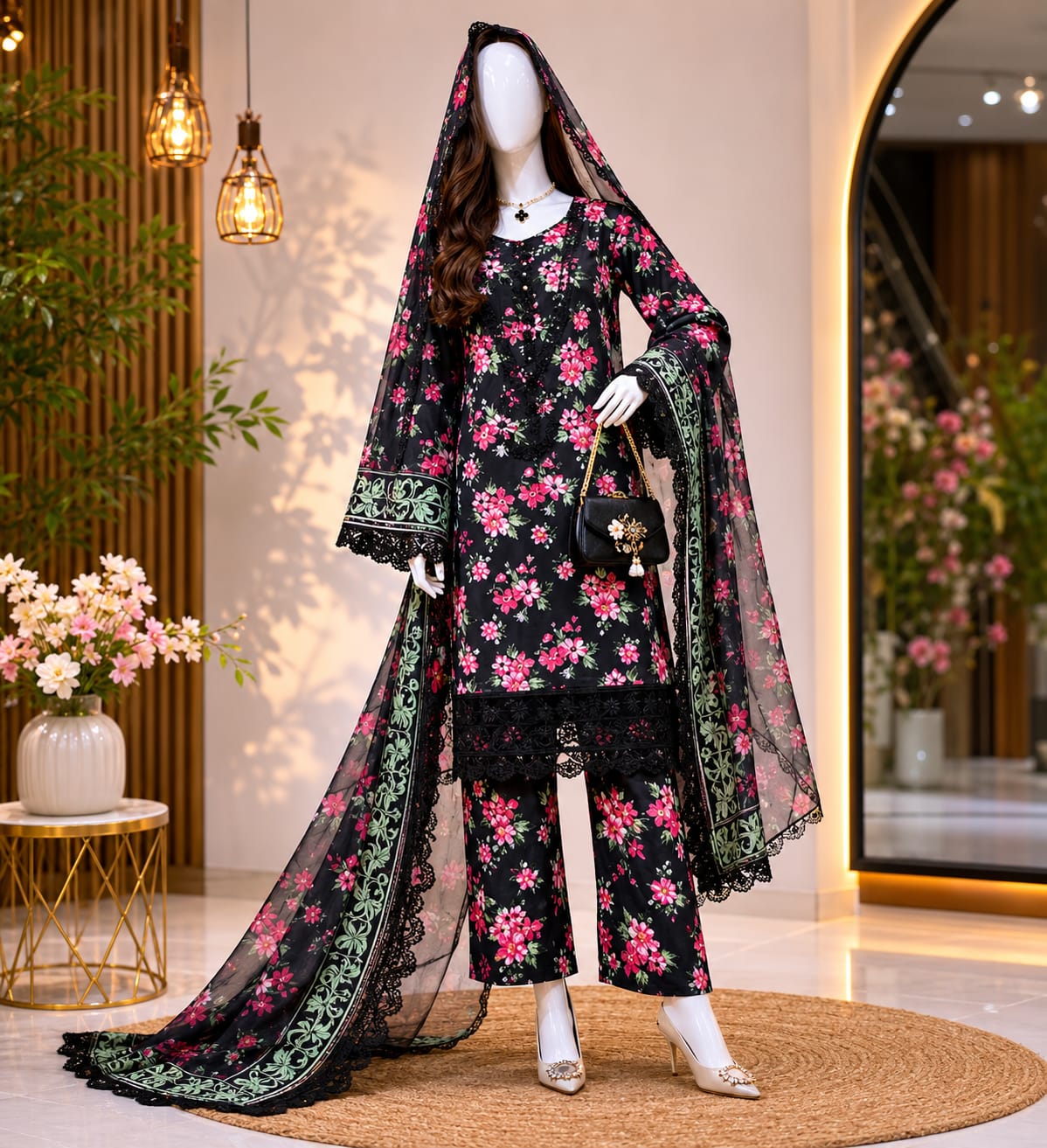 ✨ *ALHAMDULILLAH – HAADI COLLECTION NEW ARRIVAL* ✨ 🌹 *MOST DEMANDED BLACK FLORAL LUXURY EDITION* 🌹